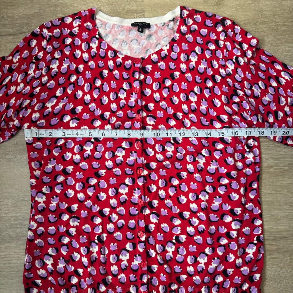Talbots Cardigan Women L Petite Floral Button Front Career Work Layering Red - Picture 6 of 10